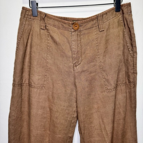 Eddie Bauer Tan Cropped Linen Pants Size 8 100% Linen - Picture 3 of 13